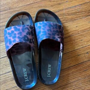 J. Crew Leopard Print Slide Mules in Burgundy and Black